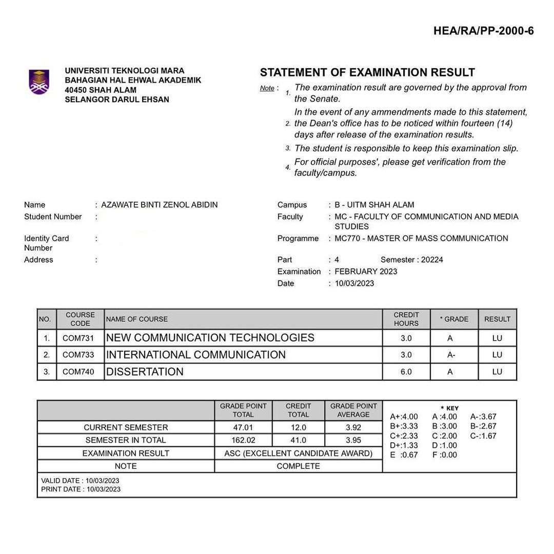 Genggam Sarjana & Raih Anugerah Sarjana Cemerlang, Kejayaan Azawate Zenol Abidin Cetus Inspirasi!
